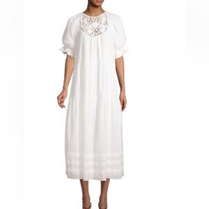 SAYLOR Estrella Puff-Sleeve Tiered Midi Dress Size Medium original $275.  E23